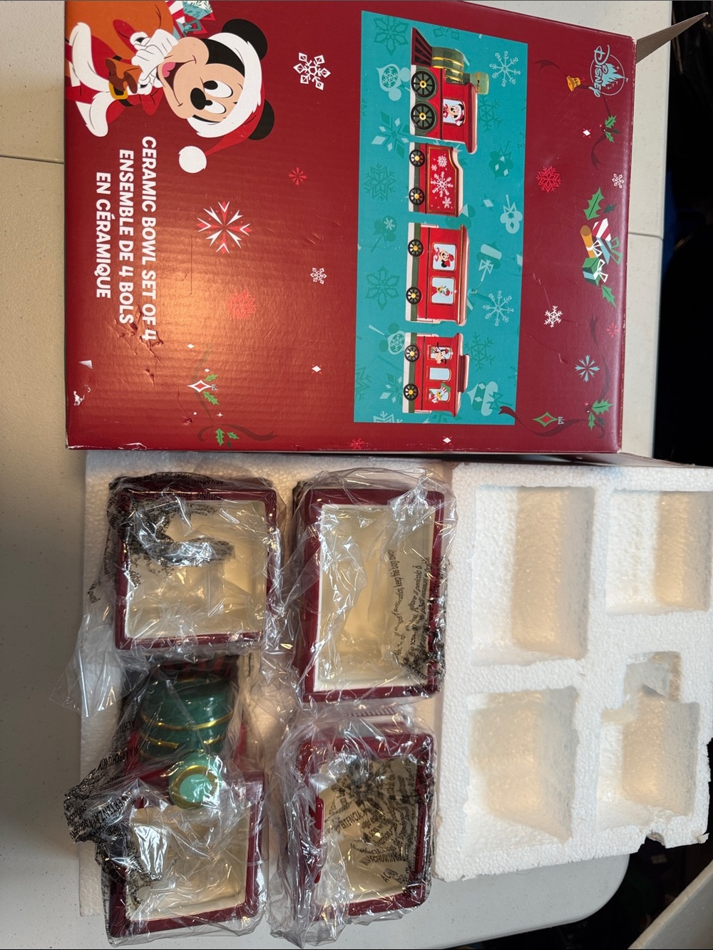 Disney Holiday Christmas Ceramic Bowl Set of 4 Train